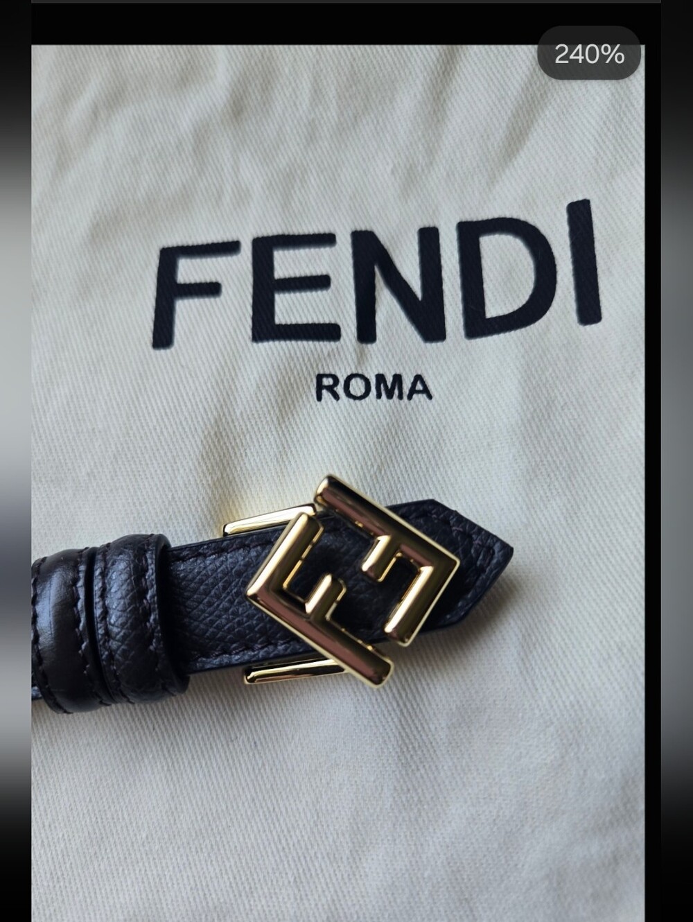Fendi Browish/Black Leather Reversible  Belt with Gold Double-FF Buckle